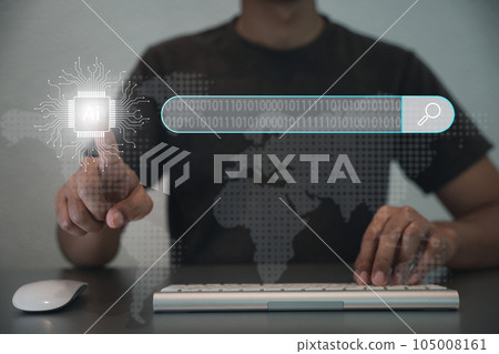 Man's finger pointing at search icon on a dark background, using a computer keyboard for search engine optimization. Browsing internet data, networking and searching concept is displayed Man's finger pointing at search icon on a dark background, using a computer keyboard for search engine optimization. Browsing internet data, networking and searching concept is displayed 105008161