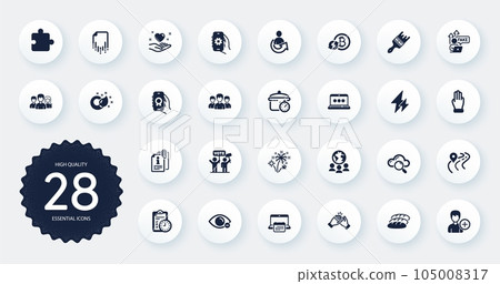 Set of Business icons, such as Fake internet, Clapping hands and Group flat icons. Laptop password, Puzzle, Add person web elements. Calendar, Hold heart, Exam time signs. Share. Vector Set of Business icons, such as Fake internet, Clapping hands and Group flat icons. Laptop password, Puzzle, Add person web elements. Calendar, Hold heart, Exam time signs. Share. Vector 105008317