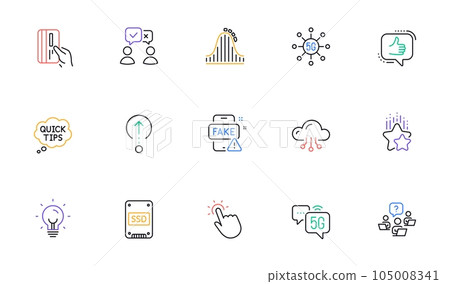 Like, Ssd and People voting line icons for website, printing. Collection of Payment card, Ranking stars, Energy icons. Swipe up, Cloud computing, 5g internet web elements. Quick tips. Vector 105008341