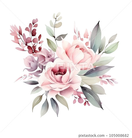Watercolor floral border. Illustration AI Generative 105008682