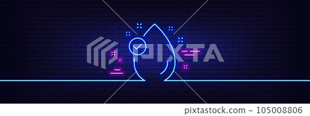 Neon light glow effect. Vitamin E line icon. Oil drop sign. 3d line neon glow icon. Brick wall banner. Vitamin E outline. Vector 105008806