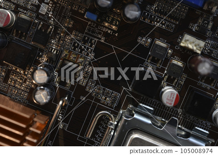 The processor of the computer on the motherboard. Electronic elements and a processor in a computer. 105008974