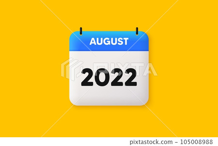 Calendar agenda 3d icon. August month icon. Event schedule Aug date. Meeting appointment planner. Agenda plan, Month schedule 3d calendar and Time planner. August day reminder. 2022 year. Vector Calendar agenda 3d icon. August month icon. Event schedule Aug date. Meeting appointment planner. Agenda plan, Month schedule 3d calendar and Time planner. August day reminder. 2022 year. Vector 105008988