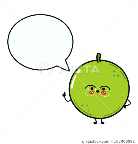 Peas with speech bubble. Vector hand drawn cartoon kawaii character illustration icon. Isolated on white background. Peas character concept 105009098