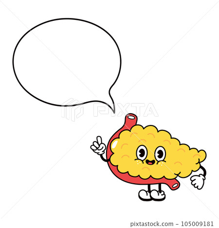 Bladder with speech bubble character. Vector hand drawn traditional cartoon vintage, retro, kawaii character illustration icon. Isolated white background. Bladder character 105009181