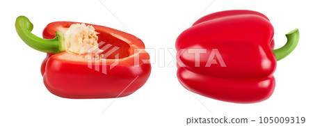red sweet bell pepper half isolated on white background with full depth of field 105009319