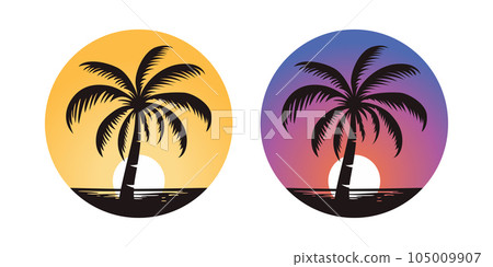 Vector Palm Trees, Palm Tree Icon Set Isolated. Palm Silhouettes on Sunset Background. Design Template for Tropical, Vacation, Beach, Summer Concept. Vector Illustration. Front View Vector Palm Trees, Palm Tree Icon Set Isolated. Palm Silhouettes on Sunset Background. Design Template for Tropical, Vacation, Beach, Summer Concept. Vector Illustration. Front View 105009907