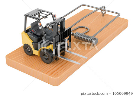 Forklift Truck inside mousetrap. 3D rendering Forklift Truck inside mousetrap. 3D rendering 105009949