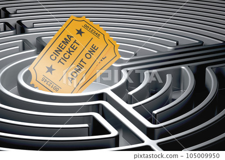 Cinema tickets inside labyrinth maze. 3D rendering Cinema tickets inside labyrinth maze. 3D rendering 105009950