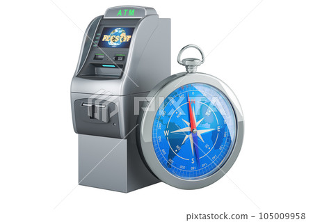 Compass with ATM machine, 3D rendering Compass with ATM machine, 3D rendering 105009958