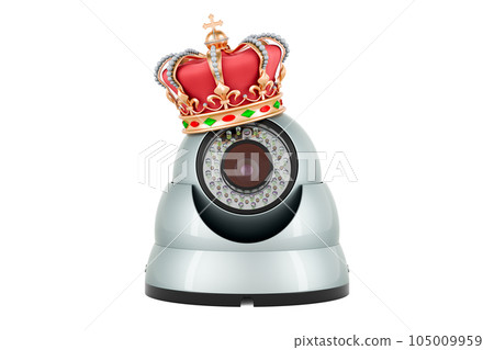 Dome security camera with golden crown, 3D rendering 105009959