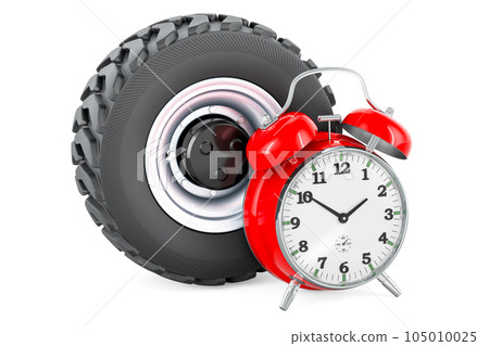 Truck Wheel with alarm clock, 3D rendering Truck Wheel with alarm clock, 3D rendering 105010025