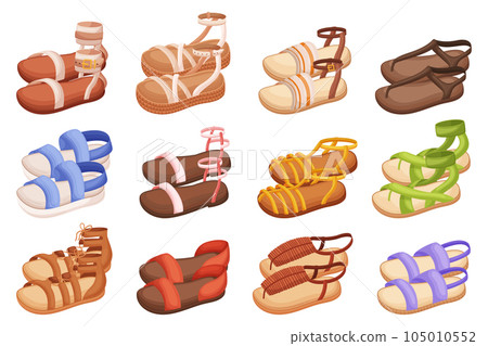 Set of Stylish And Comfortable Summer Sandals, Perfect For Warm Weather. They Feature Open-toe Designs, Illustration 105010552