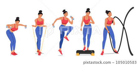 Active Woman Engaging In Fitness Activities, Through Exercises Such As Cardio, Weightlifting, And Crossfit Active Woman Engaging In Fitness Activities, Through Exercises Such As Cardio, Weightlifting, And Crossfit 105010583