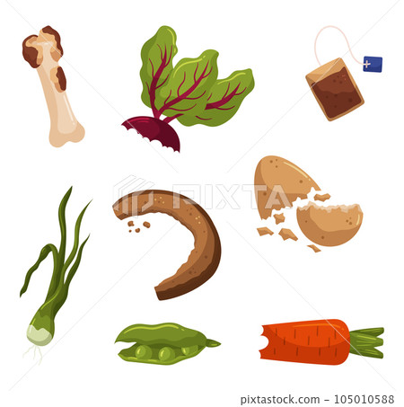 Organic Waste Set, Decomposable Materials, Bone, Beetroot Leaves, Teabag, Bread, Egg Shell, Vegetable Food Scraps 105010588