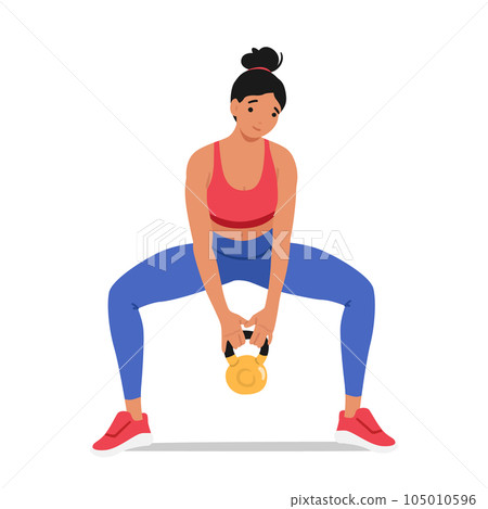 Strong And Determined Fitness Woman Lifting A Kettlebell. Female Character Showcasing Her Strength, Endurance Strong And Determined Fitness Woman Lifting A Kettlebell. Female Character Showcasing Her Strength, Endurance 105010596