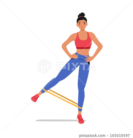 Fitness Woman Uses Leg Expander For A Challenging Lower Body Workout. Female Character Targeting Muscles Fitness Woman Uses Leg Expander For A Challenging Lower Body Workout. Female Character Targeting Muscles 105010597
