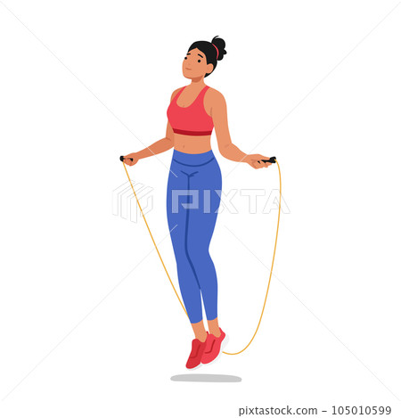 Fit Woman Jumping Rope, Demonstrating Cardio Exercise. Engaging Full Body Workout, Promoting Endurance, Coordination 105010599
