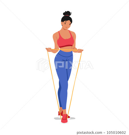 Active Woman Using Resistance Band For Strength Training. Female Character Focusing On Toning And Sculpting Her Muscles Active Woman Using Resistance Band For Strength Training. Female Character Focusing On Toning And Sculpting Her Muscles 105010602