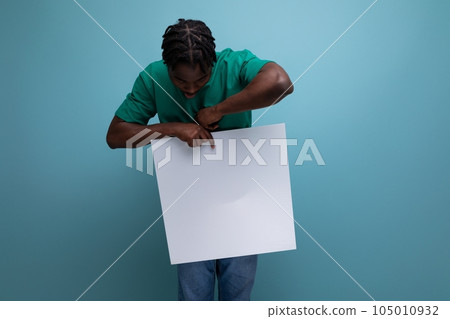 american male promoter holding paper poster american male promoter holding paper poster 105010932