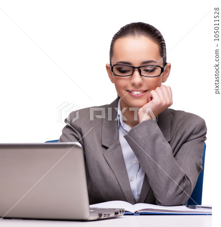 Young businesswoman in office isolated on white 105011528