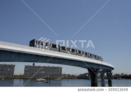 Seaside Line train on bridge piers Hirakata Bay Seaside Line train on bridge piers Hirakata Bay 105011639