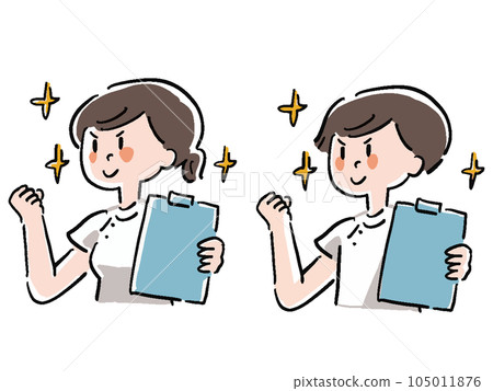 Loose touch Illustration set of nurse men and women full of motivation in hand-drawn style 105011876