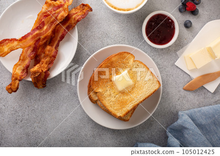 Traditional continental breakfast with toast Traditional continental breakfast with toast 105012425