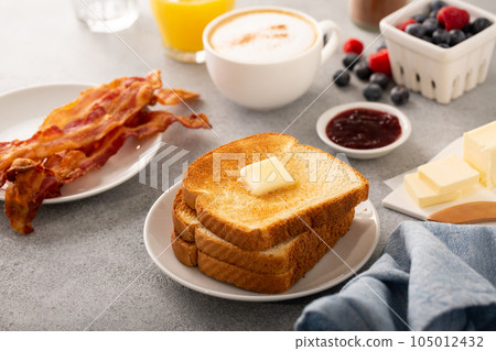 Traditional continental breakfast with toast 105012432