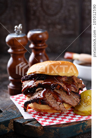 Smoked beef brisket sandwich Smoked beef brisket sandwich 105012590