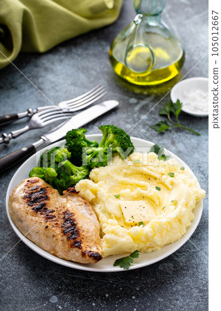 Healthy and filling dinner with grilled chicken breast Healthy and filling dinner with grilled chicken breast 105012667