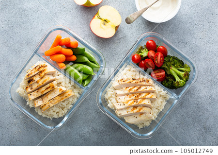 Meal prep containers with healthy lunch to go Meal prep containers with healthy lunch to go 105012749
