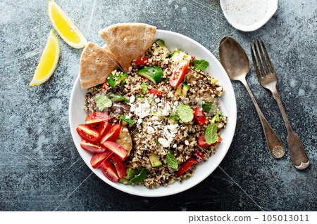 Grilled vegetables and quinoa salad with feta cheese 105013011