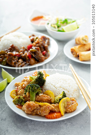 Sweet and sour chicken with vegetables Sweet and sour chicken with vegetables 105013140