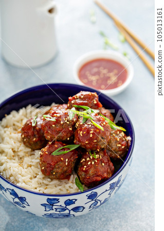 Asian meatballs with sweet and sour sauce Asian meatballs with sweet and sour sauce 105013161