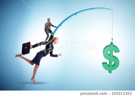 Business people chasing dollar on fishing rod Business people chasing dollar on fishing rod 105013363