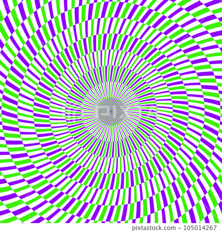 Radial optical illusion background. Purple and green abstract lines surface in circles. Poster, banner, template design. Spinning spiral illusion wallpaper. Vector opt art illustration Radial optical illusion background. Purple and green abstract lines surface in circles. Poster, banner, template design. Spinning spiral illusion wallpaper. Vector opt art illustration 105014267