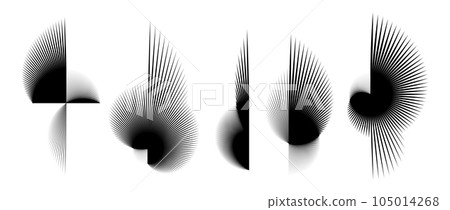 Abstract black curved spiky elements set. Radial spiral spokes objects collection. Thin thorn semicircle shapes and angular sunburst bundle for posters, collages, decoration. Vector futuristic pack Abstract black curved spiky elements set. Radial spiral spokes objects collection. Thin thorn semicircle shapes and angular sunburst bundle for posters, collages, decoration. Vector futuristic pack 105014268