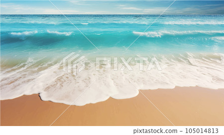 Sandy beach with waves crashing AI image 105014813