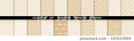 Geometric set of seamless gold and white patterns. Simpless vector graphics 105014999