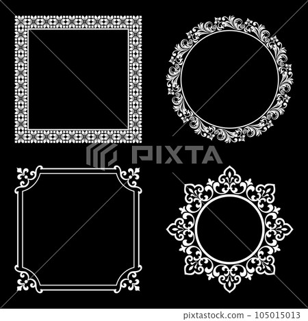 Set of decorative frames Elegant vector element for design in Eastern style, place for text. Floral black and white borders. Lace illustration for invitations and greeting cards. 105015013
