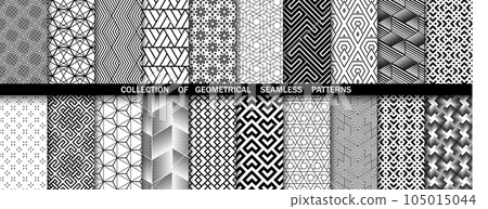 Geometric set of seamless black and white patterns. Simpless vector graphics Geometric set of seamless black and white patterns. Simpless vector graphics 105015044
