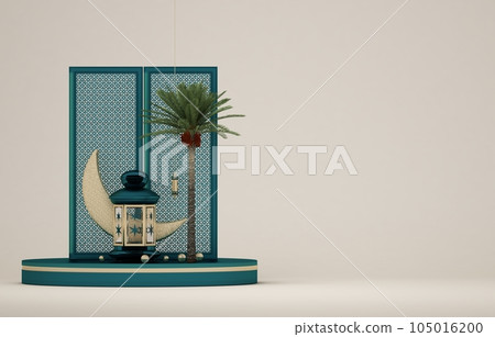 3d rendering of modern islamic theme banners. turquoise Background design template. 3d illustration 105016200