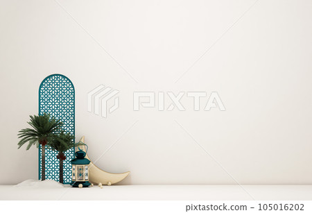 3d rendering of modern islamic theme banners. turquoise Background design template. 3d illustration 105016202