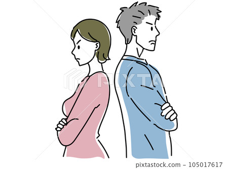 戰鬥中的背靠背情侶(情侶)簡單線條畫插圖 戰鬥中的背靠背情侶(情侶)簡單線條畫插圖 105017617