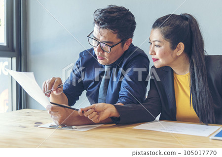 Asian Teamwork Collaboration Team Meeting Communication concept with Business people Working Together in Conference Room. Diversity Partner Business Meeting brainstorming togeter Businessman and Team 105017770