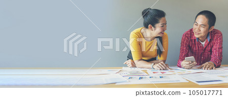 Banner Group of business people meeting in conference room. Panorama Asian businesspeople brainstorm teamwork partnership. Happy teams meeting graph chart business data meeting room with copy space Banner Group of business people meeting in conference room. Panorama Asian businesspeople brainstorm teamwork partnership. Happy teams meeting graph chart business data meeting room with copy space 105017771