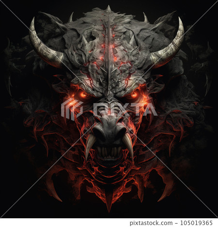 Image of angry demon boar terrifying and flames on dark background. Wildlife Animals. Illustration, Generative AI. Image of angry demon boar terrifying and flames on dark background. Wildlife Animals. Illustration, Generative AI. 105019365