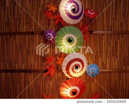 Japanese style image Miniature Japanese umbrella lit up 4 Japanese style image Miniature Japanese umbrella lit up 4 105020409