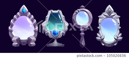 Cartoon set of medieval mirrors in silver frame 105020836